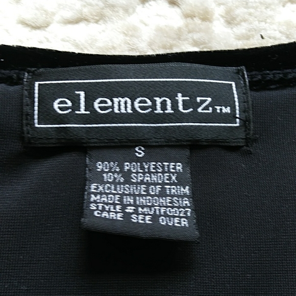 Elementz Faux Wrap Faux Rhinestone Velour Top S Black - Picture 5 of 9